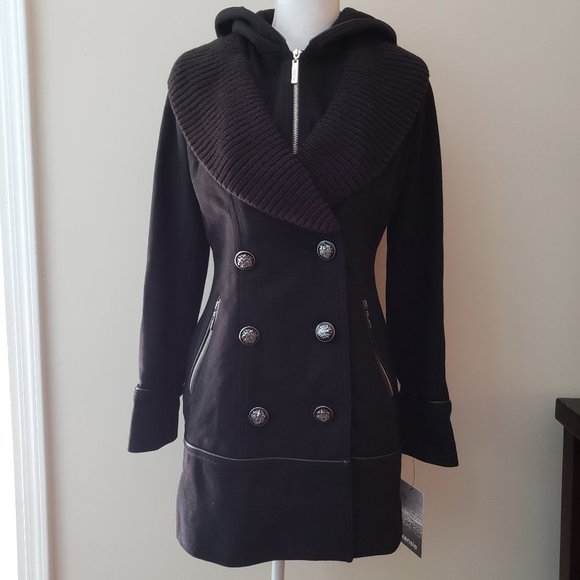 KENSIE Double Breasted Hoodie Peacoat Black Size XS - Picture 6 of 14